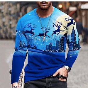 Men's Casual Christmas 3D Print Long Sleeve Tops Round Neck T-Shirt